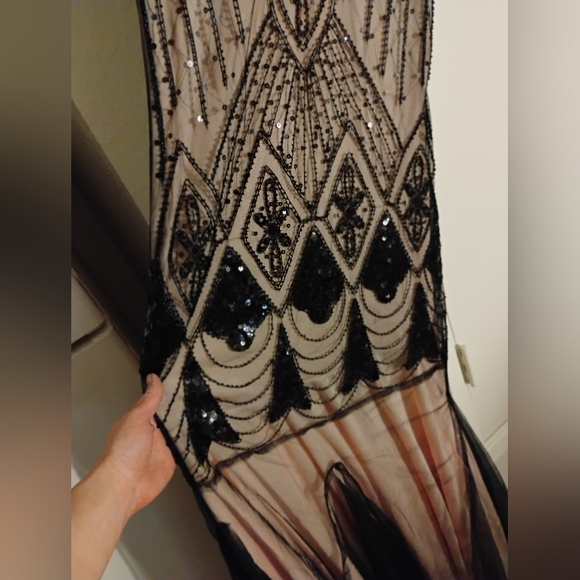 NWOT PINK AND BLACK 1920S CAP SLEEVE SEQUIN EVENING DRESS Medium - Picture 9 of 13